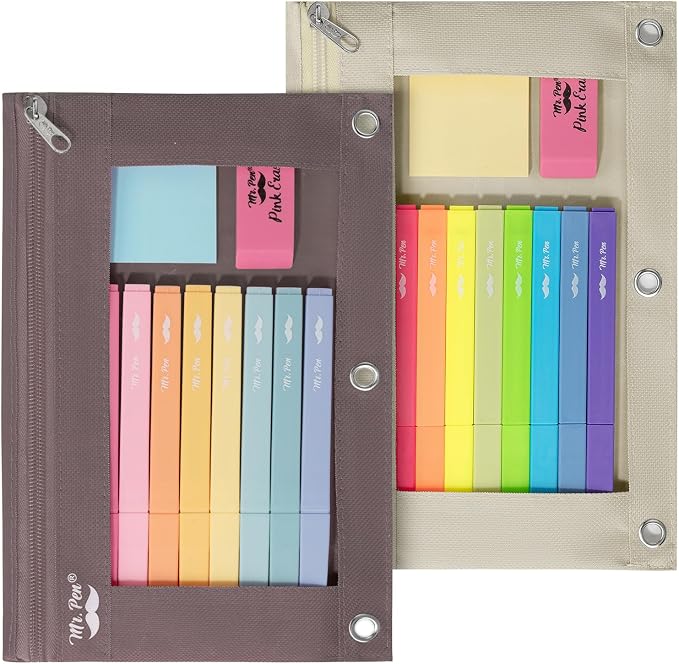 Mr. Pen- Pencil Pouch for 3 Ring Binder, 2 Pack, 10"x6.75", Smooth Zipper | Clear Window, Large Capacity Pencil Case with 3 Reinforced Grommets for School, Office, Supplies Storage | Clear Window, Large Capacity Pencil Case with 3 Reinforced Grommets f...