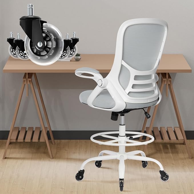 Drafting Chair Tall Office, Ergonomic Standing Desk Stool Adjustable Drafting Chair Big Tall Drafting Office Chair White