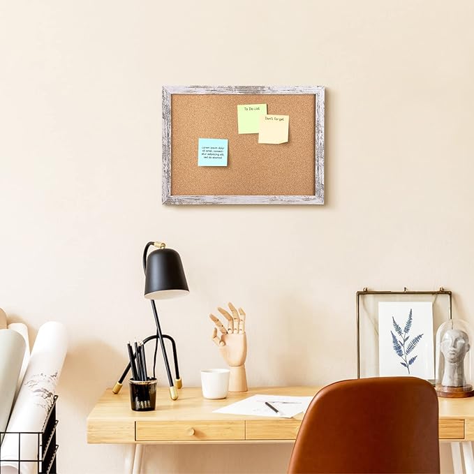Cork Board Bulletin Board, 17x13 inches Decorative Hanging Framed Cork Boards for Walls, Pin Board Vision Board for School Home Office, Bulletin Board with White Wood Frame (4333,WH,1pc)