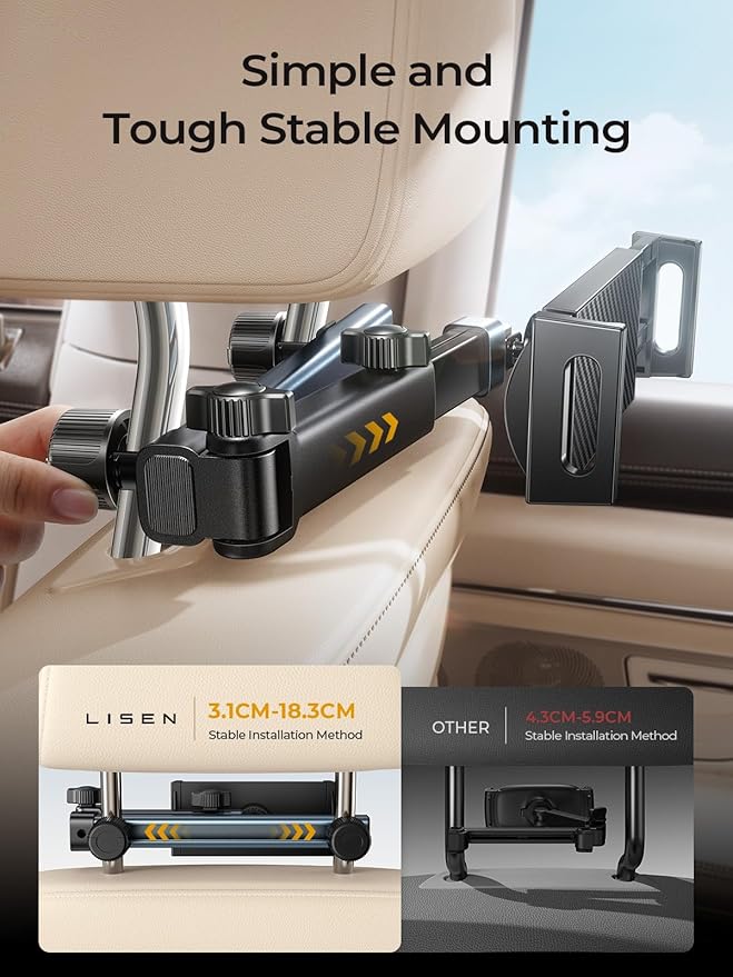 LISEN for iPad Holder Car Road Trip Essentials Activities for Kids Travel Gifts Car Accessories for Women Interior, Truck Accessories 3in1 Tablet Holder Back Seat Car Organizer Camping Headrest