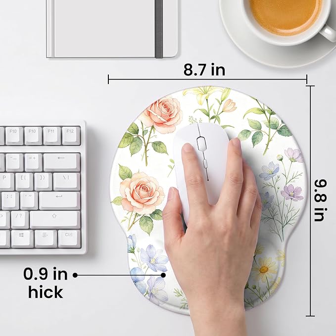 Mouse pad with Wrist Rest,Relieving Pain Memory Foam Computer pad, Ergonomic Desktop Mouse, Silicone Material Mouse pad, with Non-Slip PU Base (Flower)