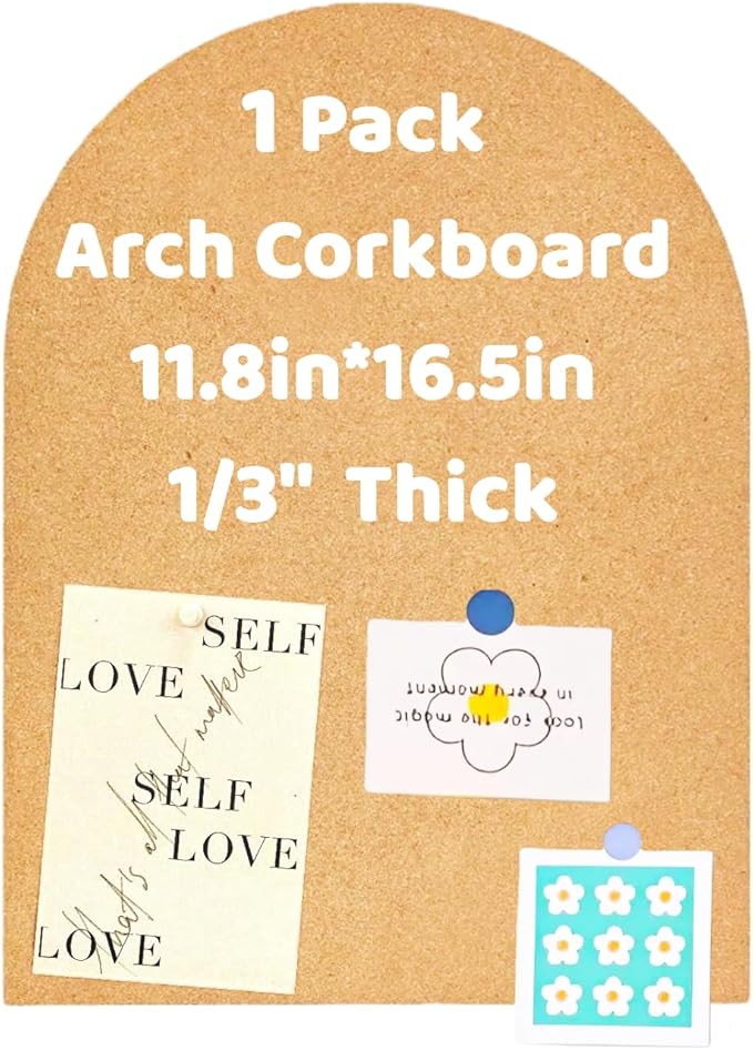 Okydoky 8mm Thick Arch Cork Boards,11.8 x 16.5in Self-Adhesive Pin Board,1 PC for Home Office Decor(3042Arch-1pc-8mm)