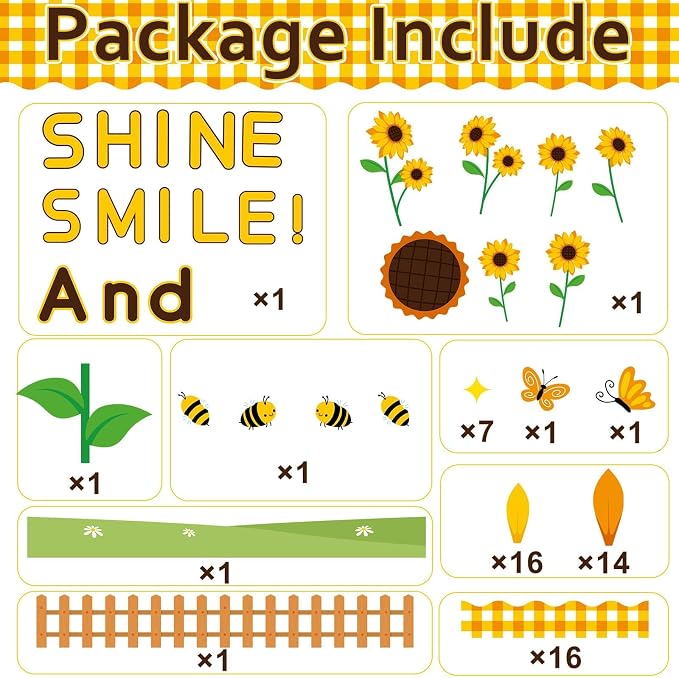 Sunflower Bulletin Board Set Sunshine Sunflower Classroom Bulletin Board Decorations Summer Butterfly Bee Cutouts Classroom Decorations for Back to School Office Home Chalkboard Decor Wall Door