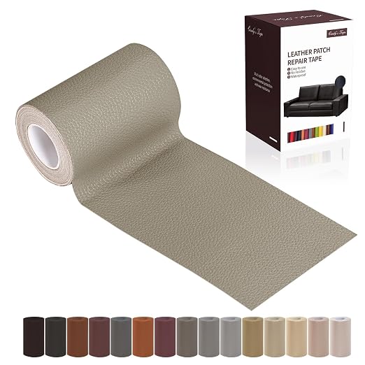 Leather Repair Patch Tape, Medium Grey Beige 3 x 61 Inches Self Adhesive Leather Repair Kit for Furniture, Car Seat,Vinyl Leather Repair Kit for Office Chairs, Couch, Sofa, Luggage