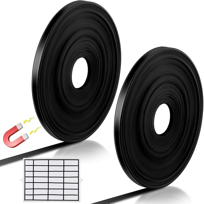 Tellegloww 2 Rolls Black Magnetic Tape Roll Thin Strips, 1/4 Inch x 25 Feet Magnetic Board Dividers Whiteboard Graphic Decorative Tape Marking Line for Classroom Office Art Accessories