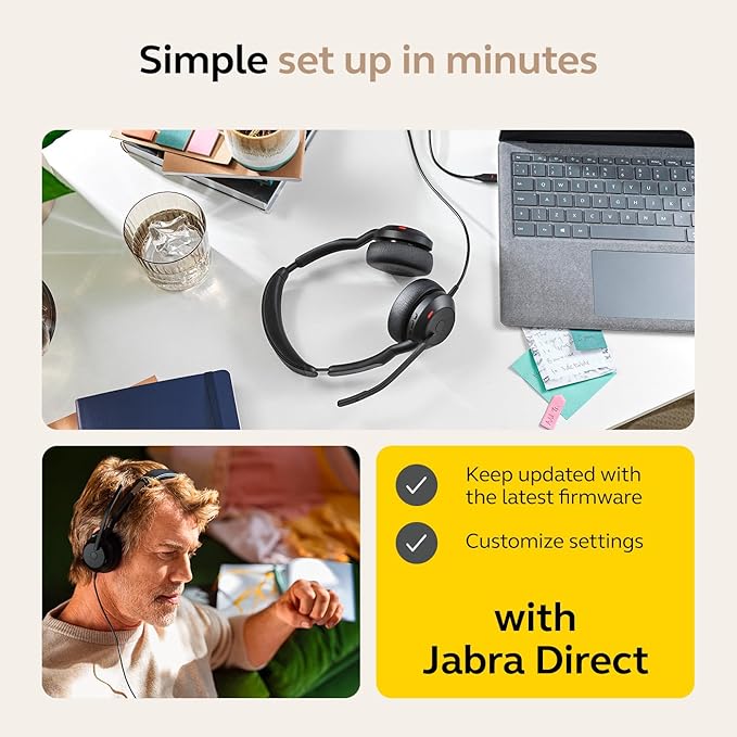 Jabra Evolve2 50 Wired Dual-Ear Headset - Noise Cancelling Headphones, Bluetooth Headset for Work with Noise Cancelling Microphones, Goes with Online Meeting Platforms Like Microsoft Teams, Black