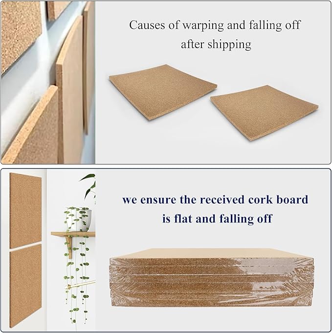 NACHLYNN Cork Board 12 Pack 12 x 12 Self-Adhesive Corkboards for Wall Square Bulletin Board with 100 Push Pins Frameless Cork Tiles for Walls Home Office