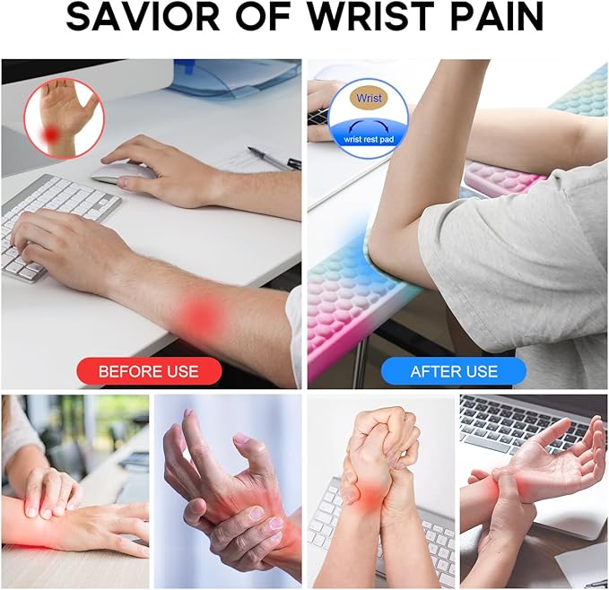 JIKIOU L-Shaped Desk Elbow Pad for Desk 2 Pack, Soft Memory Foam Elbow Support Padding with Non-Slip Base, Easy Typing Pain Relief Comfort for Office Work Gaming Rainbow