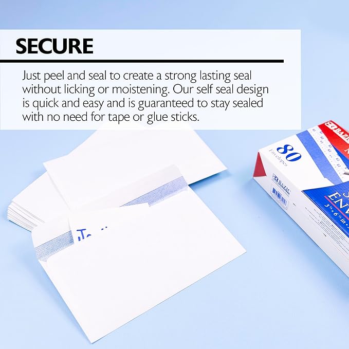 BAZIC Security Self Seal Envelope 3 5/8" x 6 1/2" #6, No Window Tint Pattern Mailing Envelopes, Peel & Seal (80/Pack), 1-Pack