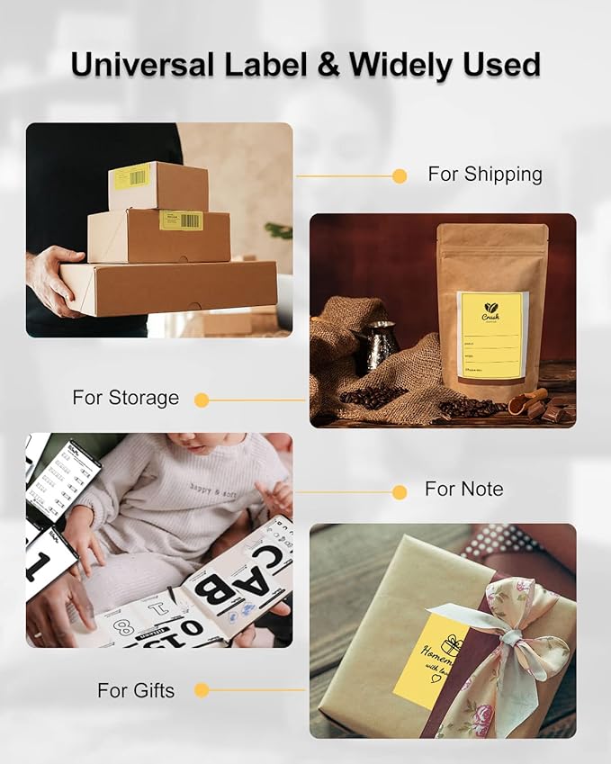 Phomemo 4x6 Thermal Label Printer Paper - 500 PCS Yellow 4"x6" Fan-Fold Shipping Supplies Labels - Water/Oilproof Label Stickers - Permanent Adhesive Thermal 4x6 Labels for Small Business (Pack of 2)