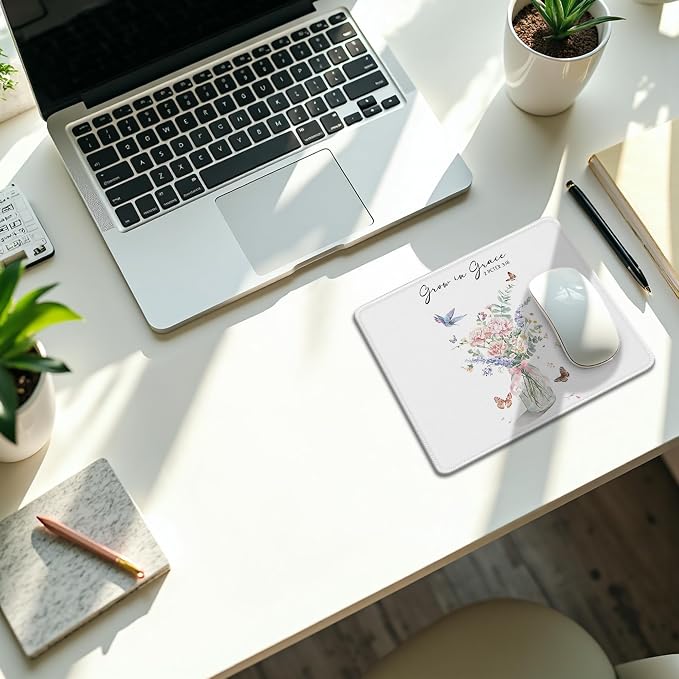 Christian Bible Religious Flower, Grow in Grace Bible Christian Mouse Pads Mousepad for Desk Office Computers Laptop,Religious Office Supplies Desk Accessories, 9.5x7.9 Inch