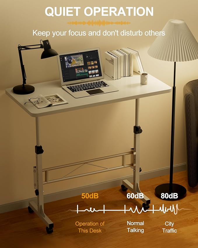 Small Standing Desk Adjustable Height, Mobile Stand Up Desk with Wheels, 32 Inch Portable Rolling Desks Conference Room Tables for Walking Pad Treadmill Pure White