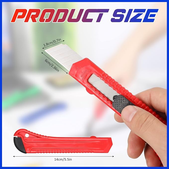 Chumia 60 Pack Box Cutter Bulk Utility Knife 18 mm Wide Blade Plastic Box Cutter Retractable Paper Knife Compact Extended Use for Office Art Studio School Home Warehouse Crafts 3 Colors