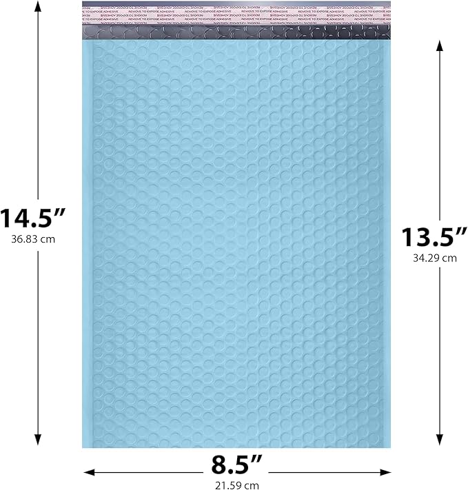 Light Blue Poly Bubble Mailers 8.5x14.5 inch #3 | Self Seal Padded Envelopes | Cushioned Bubble Mailer | Usable Size 8.5x13.5 | WaterProof | Lightweight mailing Shipping Bags | 100 Pack Bulk