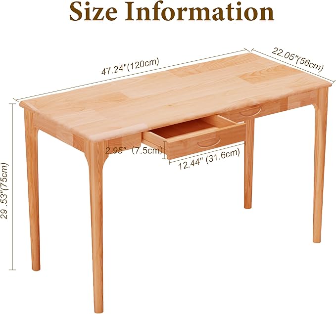 40" Solid Wood Desk with Drawers, Small Home Office Writing Wooden Desk, Gaming & Computer Desk for Bedroom, Work Study Table for Small Space(Beech,40Inch)