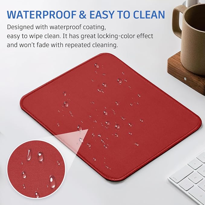 red Mouse Pad, Nice and Cute Mouse Pad, Splash-Proof Textured 10.2 x 8.2Inch, Stitched Edge Non-Slip Waterproof Rubber Mouse Pad