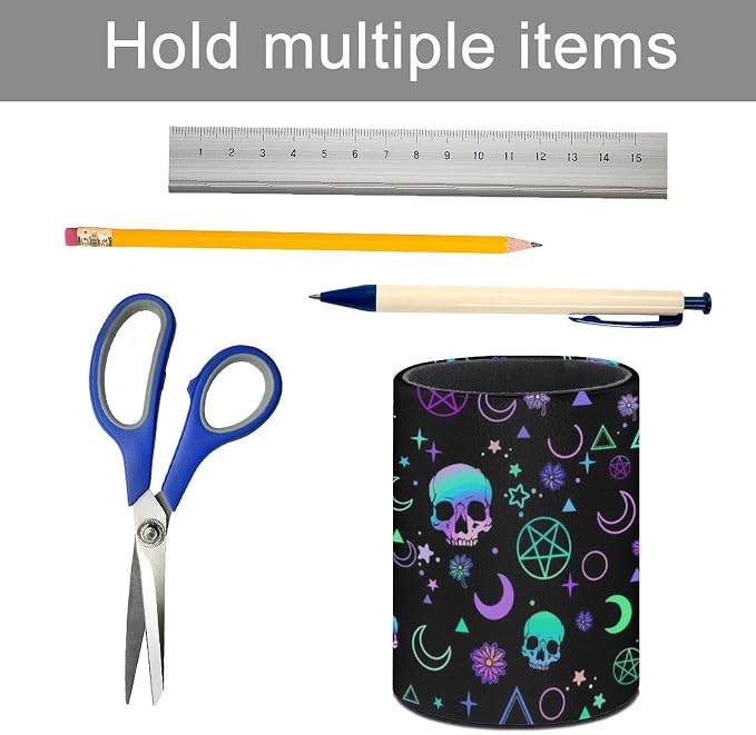 Magic Skull Pen Holder Pencil Cup for Desk Organizer | Cute Makeup Brush Holder PU Multifunctional Office Suppliesfor Decor Home Classroom School