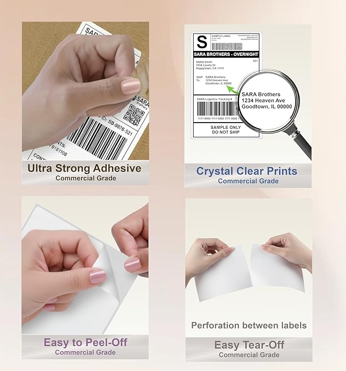 SARA Brothers 4x6 Direct Thermal Shipping Labels (Pack of 3000 Labels / 6 Fanfold Stacks), Commercial Grade, Waterproof, BPA-Free, Compatible with Rollo, Munbyn, Zebra