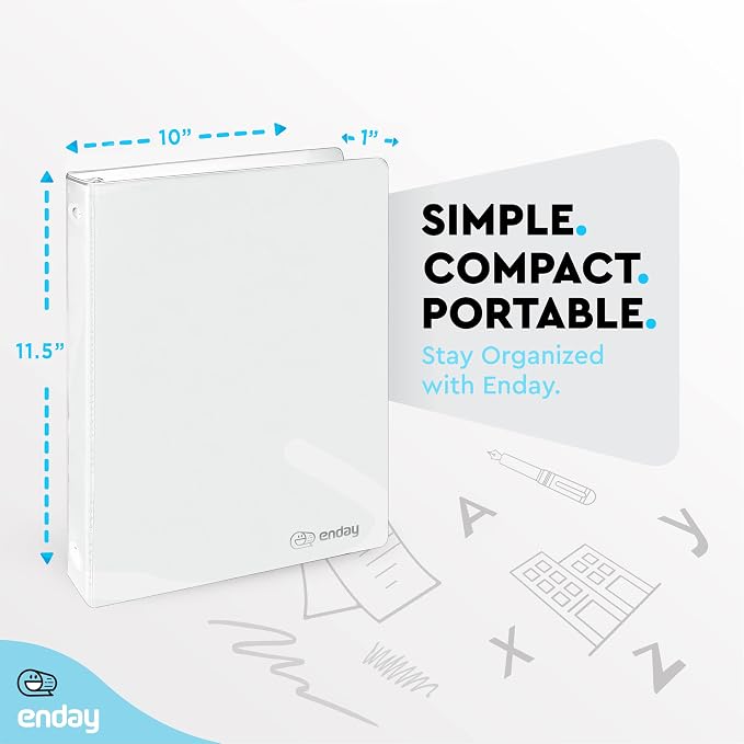 Enday 1/2 Inch Binder, White 3 Ring Binder, 0.5 Inch Heavy Duty Three Ring Binder, 100 Sheets Capacity - for Home School and Office