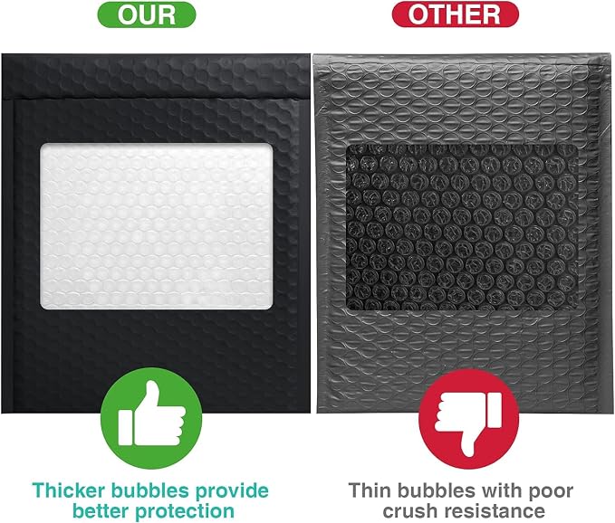 Metronic Bubble Mailers 8.5x12 250 Pack Black Waterproof Padded Envelopes | Bubble Mailer Thick Mailing Envelopes Bubble Padded for Packaging, Makeup, Gift, Mailing, Shipping, Small Items Supplies