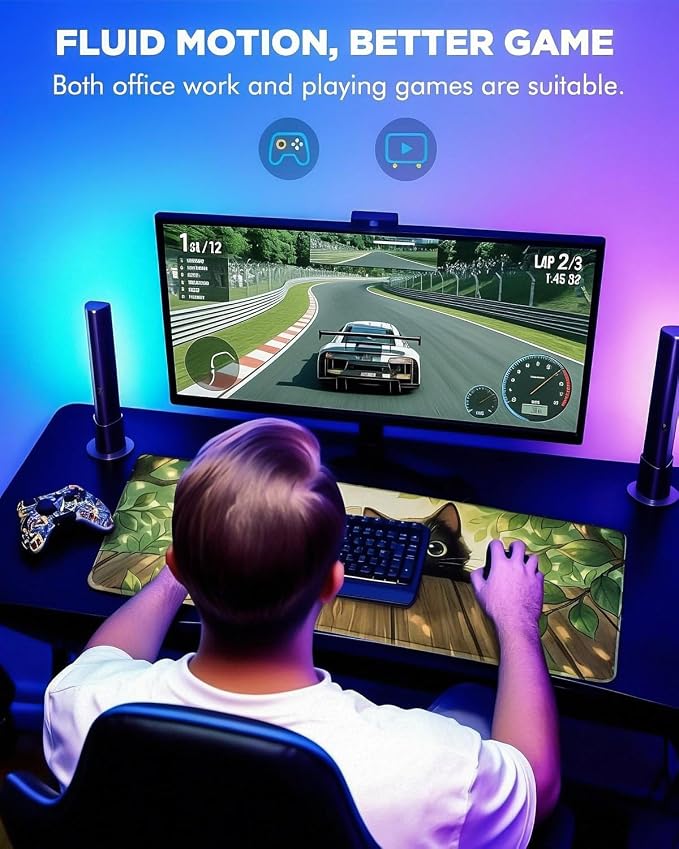 Mouse Pad, Desk Mat, 31.5x11.8in Large Mousepad, Kitten | Desk Pad with Stitched Edge & Rubber Non-Slip Bottom, Gaming Mouse Pad, Extended Mousepad for Home, Office