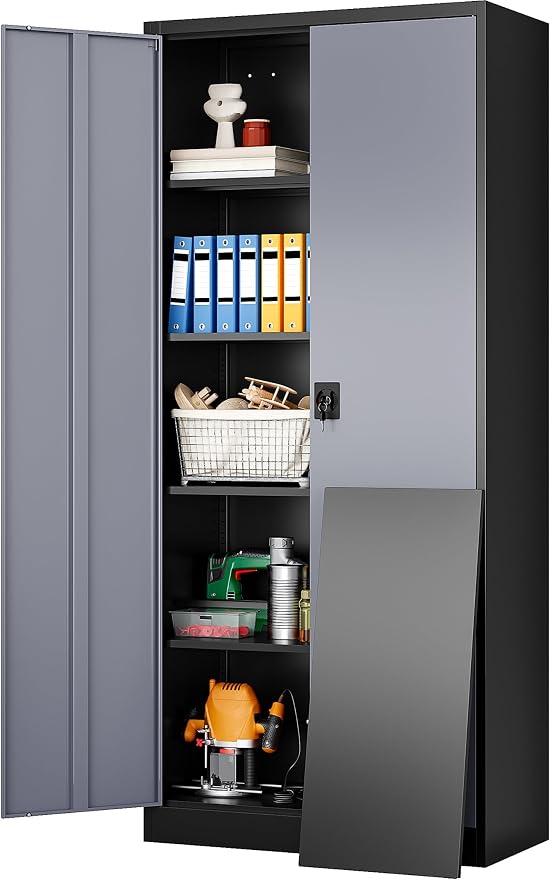 Wide & Deep Metal Storage Cabinet with Lock & Adjustable Shelves,72" Gray Garage Storage Cabinet with Locking Doors,Locking Metal Cabinets for Home,Office,Shop,Garage 72x36x18
