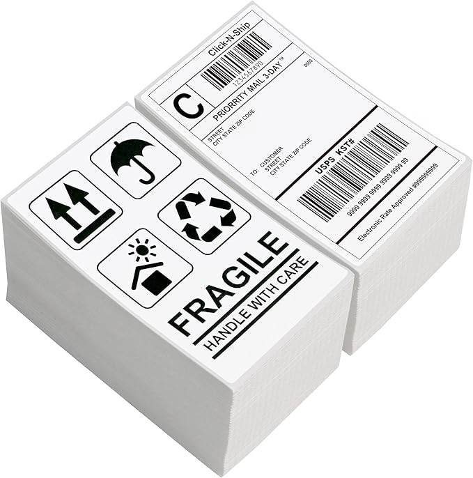 L LIKED 3" x 5" Direct Thermal Labels, 1000 PCS Thermal Printer Shipping Labels for Small and Microenterprise, Compatible with Zebra & Rollo Printers, Perforated Line, White
