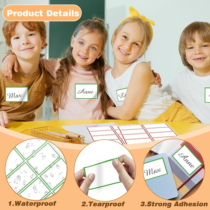 Starboling Name Tag Stickers, 200 Pcs 3"x2" Green Plain Stickers With Colorful Border, For Office, School & Home