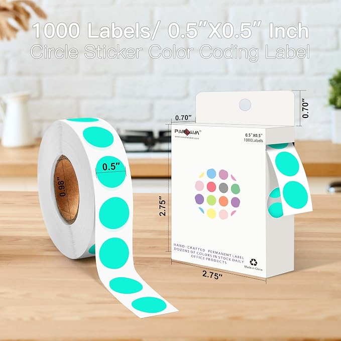 PARLAIM 1/2 Inch Circle Sticker Labels,1000 Stickers Round Color Coding Circle Dots Stickers,Roll Dot Stickers Label for Office Home Office (Aqua)