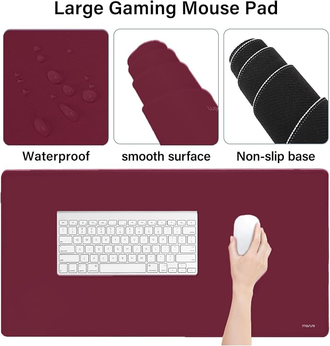 MOSISO Keyboard Mouse Pad Set, Large Gaming Mousepad&Keyboard Wrist Rest | Mouse Wrist Rest&Coaster, Ergonomic Non-Slip Mousepad&Easy Typing Cushion with Memory Foam for Home Office, Wine Red