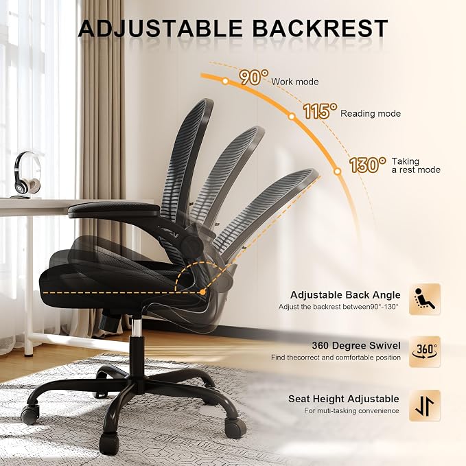 Office Chair|Ergonomic Desk Chairs (Pack of 2) | Flip-up Armrests,Mesh Computer Chair,High Back,Comfy Work,Adjustable Lumbar Support