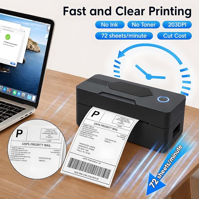 GBNONPLN Bluetooth Thermal Shipping Label Printer, 4x6, Matte Black | Wireless, For Small Business, Compatible with Android, iPhone, Windows & Mac, Widely Used for Amazon, Etsy
