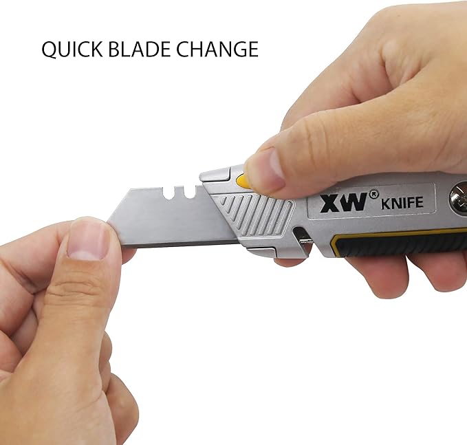 XW Retractable Utility Knife, Heavy Duty Zinc Alloy Box Cutter with Total 10 PCS Blades, 2-Pack
