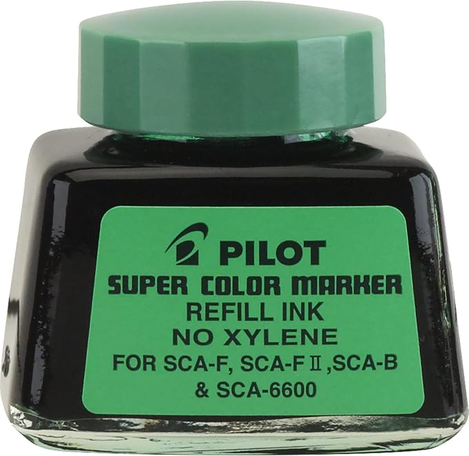 PILOT Super Color Permanent Marker Refill Ink, Xylene-Free, 1 Ounce Bottle with Dropper, Green Ink (48800)