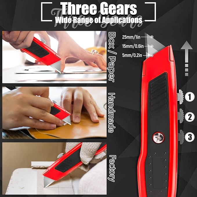 2 Pack Retractable Utility Knife with 10 Extra SK5 Blades, Heavy Duty Box Cutter with Aluminum Alloy Body, Sharp Razor Knife for Cardboard, Boxes, and Carpet