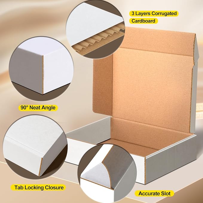 Shipping Boxes, White Corrugated Cardboard Boxes Literature Mailer Boxes Gift Boxes Small Boxes for Shipping Wrapping Mailing Packaging Small Business (White, 9" x 6" x 2"/10Pack)