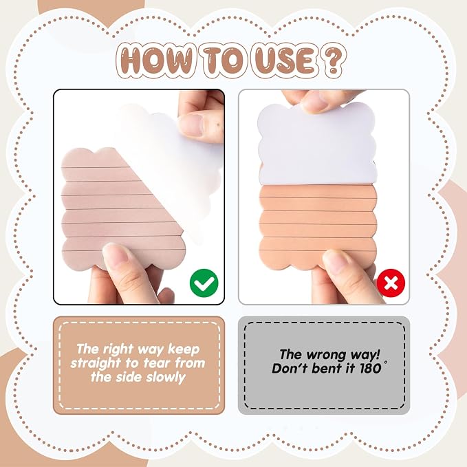 Eaasty 8 Pack Scalloped Sticky Notes Lined 3" X 3" Brown Memo Pads | Aesthetic Cute Wavy Edges, Self-stick for School Office Desk, 240 Sheets Bulk, Pretty Design for Reminders Planning
