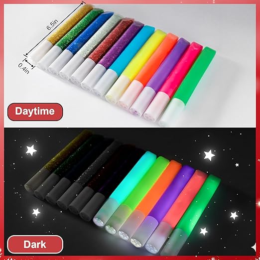 Matio 12 Pack Glitter Glue Stick Set, 6 Non-Toxic Washable Glue Pens & 6 Glow in The Dark Glue, Craft Glitter Bulk Gel, Assorted Color Slime Glues for DIY Art Project Painting Christmas Decor Supply
