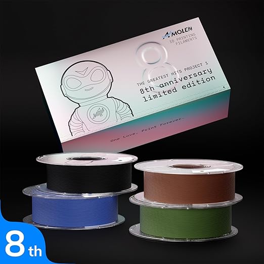AMOLEN Matte PLA Filament 1.75mm Bundle, Chocolate Brown, Amolen Blue, Black, Olive Green, 4 * 1KG