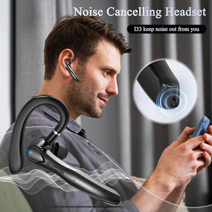 Bluetooth Headset, Wireless Bluetooth Earpiece with 400mAh Charging Case 50 Hours Talking Time Built-in Microphone for iOS Android Cell Phone, V5.3 Hand-Free Headphones for Trucker, Office
