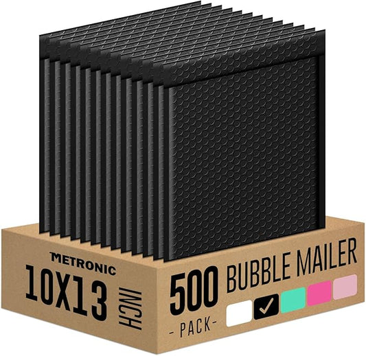 Metronic Bubble Mailer 10x13" Black 500Pack Waterproof Padded Envelopes Self Seal Large Bubble Mailers Cushioning Bubble Envelopes for Shipping,Books,Jewelry Makeup Supplies