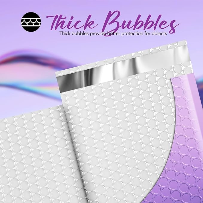 Fuxury Opaque 4x8 Bubble Mailer 800 Pack,Gradient Purple Cute Design Bubble Envelopes,Strong Adhesion Pattern Padded Mailing Envelopes for Shipping Jewelry,Makeup #000 Thick Bubble Padded Mailer