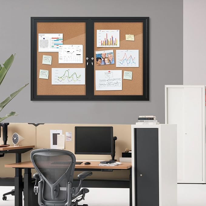 Mifuro 48"x34" Enclosed Bulletin Board, Outdoor Lockable Weather-Resistant Aluminum Cork Noticeboard for School & Office, Black Frame w/Cork