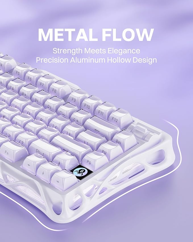 GravaStar Mercury K1 Purple 75% Wireless Mechanical Keyboard – Tri-Mode BT5.0/2.4GHz/USB-C Gaming Keyboard, Jelly Keycaps, Linear Switches, RGB Backlit Creamy Keyboard for PC/Mac, Cute & Stylish