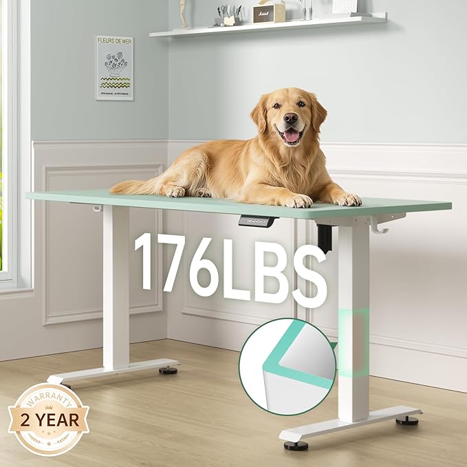 Veken 55 Inch Large Electric Standing Desk, 4 Memory Heights Adjustable,Sit to Stand Up, Work Home Office Computer Table for Study, Walking Pad, Writing, and Games, Wooden Desktop Desks, Green