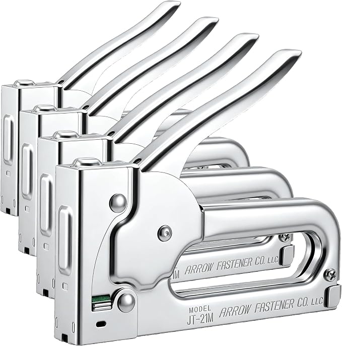 Arrow JT21CM Professional Light Duty Staple Gun for Upholstery, Crafts, Office, Fits 1/4", 5/16”, or 3/8" Staples (Pack of 4)