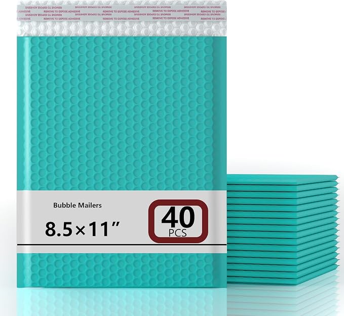 8.5x11 Inch Bubble Mailer 40 Pack, Waterproof Padded Envelopes with Strong Self-Seal Adhesive, Cushioning Shipping Bags with Bright Color for Small Business - Light Green