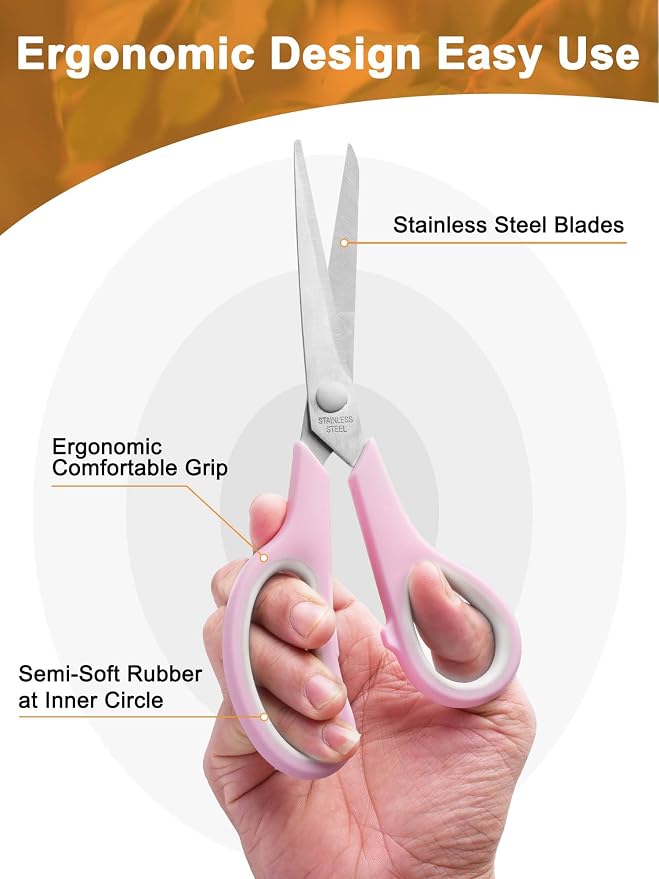 Craft Scissors Set of 4, Sharp Stainless Stee Blades, Comfort Grip, Scissors All purpose for Office School Home Fabric Sewing DIY Art Craft Cutting, 8.5''/7.5''/6.7''/5.5'', Pink
