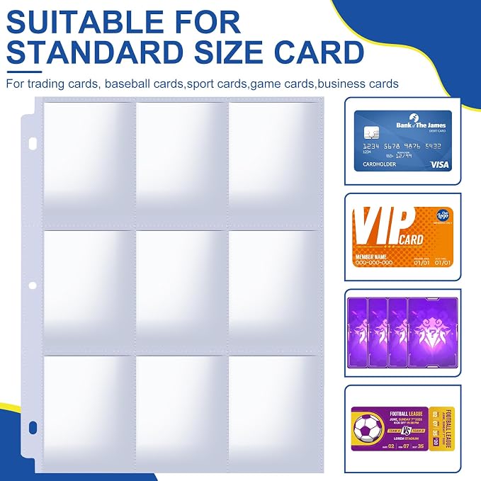 ZENOWICK 2160 Pockets Card Sleeves Binder Sheets | 9 Pocket Card Sleeves for 3 Ring Binder, Trading Cards Sleeves Fit for Baseball, Football, Game, Business Cards(120 Pages)