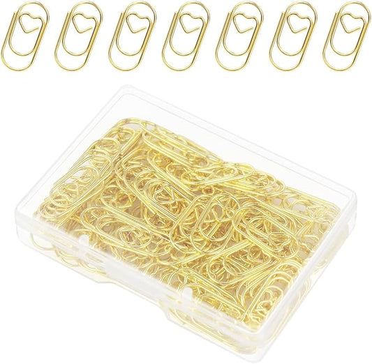100 Pcs Love Heart Shaped Paper Clips, 0.78inch Cute Mini Paperclips for Office School Home Desk Organizers (Gold)